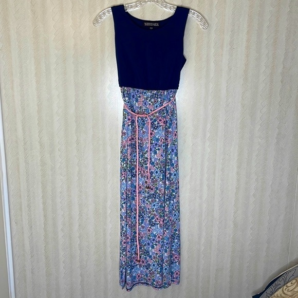 ❤️ 🆕 TRIXXI GIRL Navy Flower Dress Size L - Picture 2 of 4